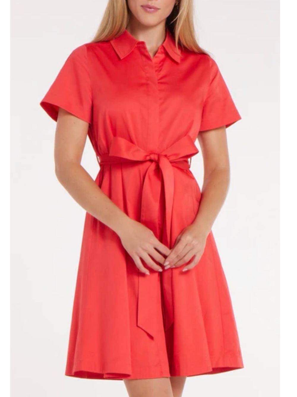 Hermoza Vibrant Red Shirtwaist Belted Mini Dress